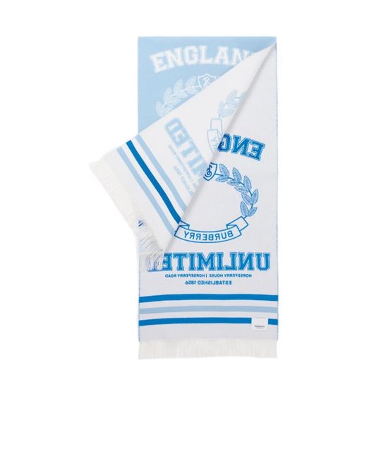 Burberry Blue College Graphic Wool Silk Jacquard Scarf