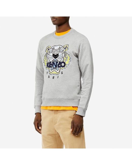 KENZO Gray Tiger Head Embroidered Hoodie for men