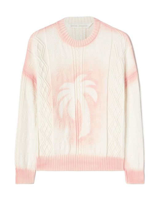 Palm Angels Pink Sprayed Palm Crewneck Jumper