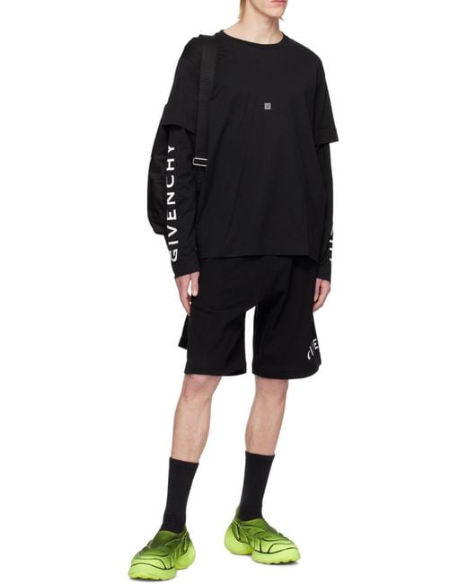 Givenchy Black 4G Embroidered Long-Sleeved T-Shirt for men