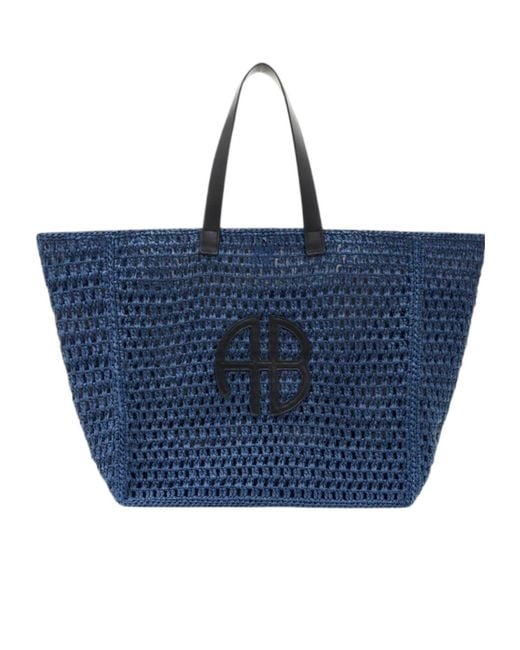 Anine Bing Blue Rio Large Woven Tote Bag