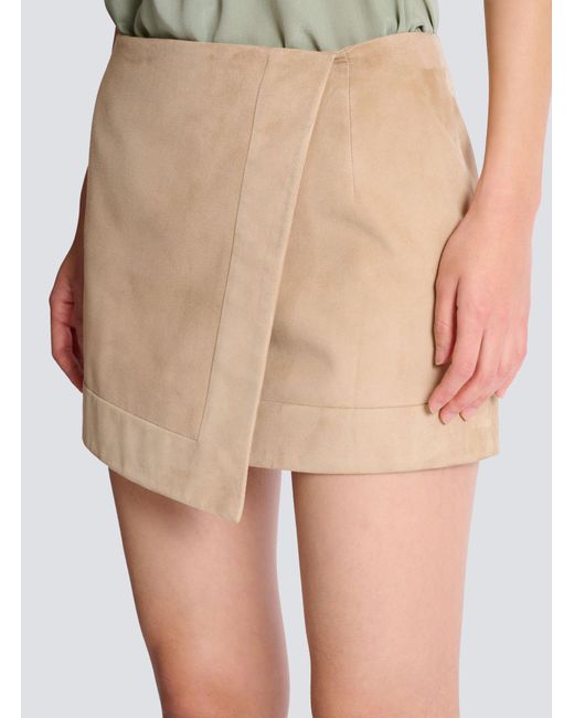 Balmain Natural Suede Wrap Mini Skirt
