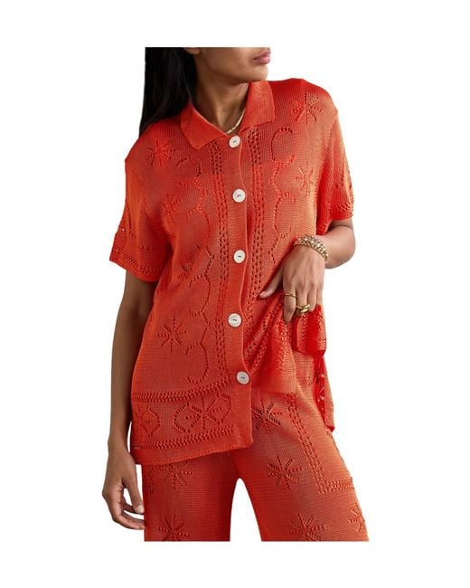 Calle Del Mar Red Hollow Knit Shirt