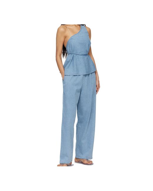Baserange Blue Elasticated Light Wash Trousers