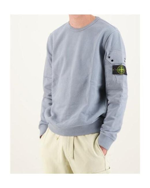 Stone Island Blue Compass-Badge Cotton Sweatshirt for men
