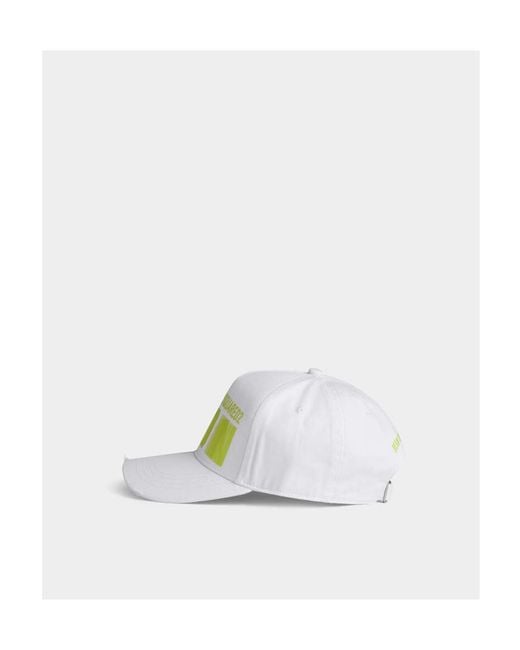 DSquared² White Logo Printed Curved Peak Baseball Cap for men
