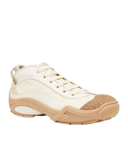 Fendi Natural Monogrammed Panel Lace-Up Sneakers for men