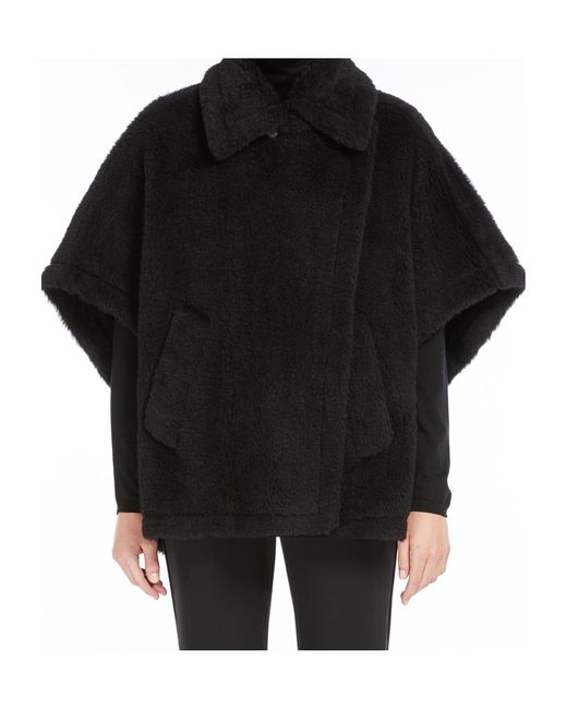 Max Mara Black Tebe Faux Fur Short-Sleeved Coat