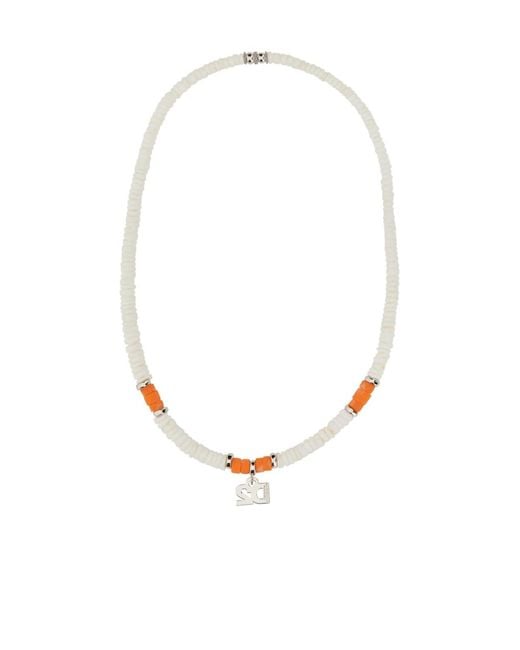 DSquared² White Logo-Charm Beaded Necklace