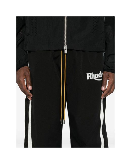 Rhude Black Logo-Print Track Pants for men