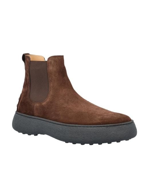 Tod's Brown Flatform Round-Toe Ankle Boots for men