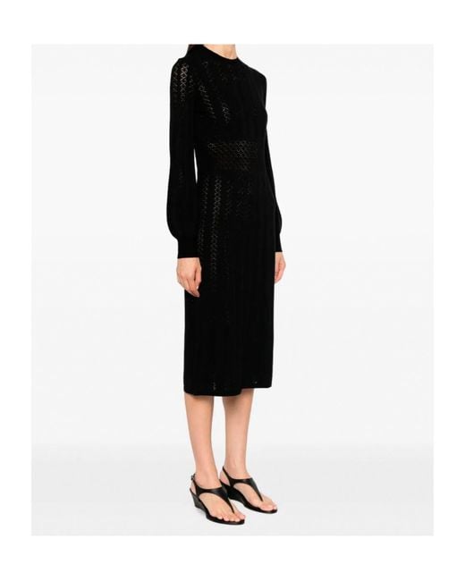Twinset Black Pointelle-Knit Long-Sleeve Dress