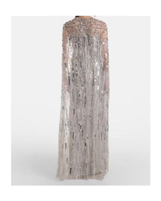 Jenny Packham White Ruby Caped Sequined Gown