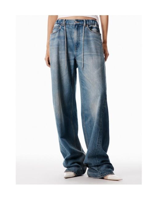 Alexander Wang Blue Drawstring Straight-Leg Jeans