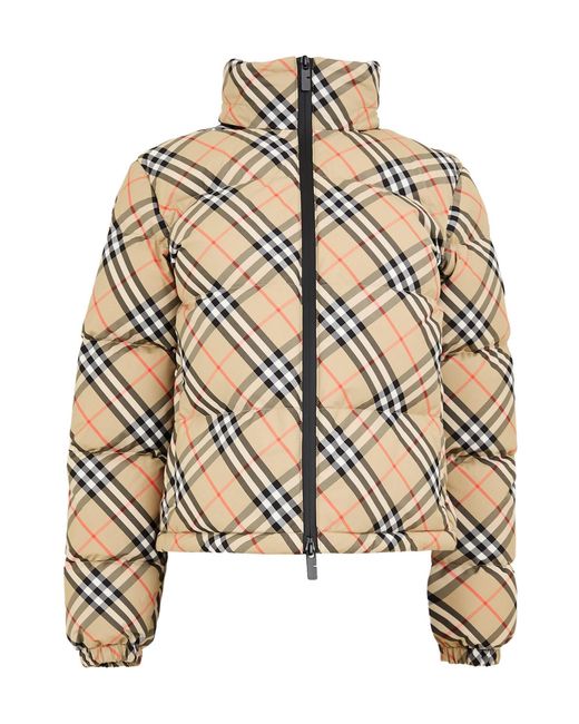 Burberry Metallic Check Insulated Cropped Short Puffer Jacket