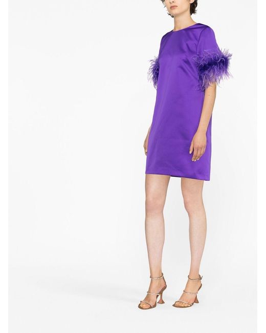 P.A.R.O.S.H. Purple Feather-Trim Satin Dress