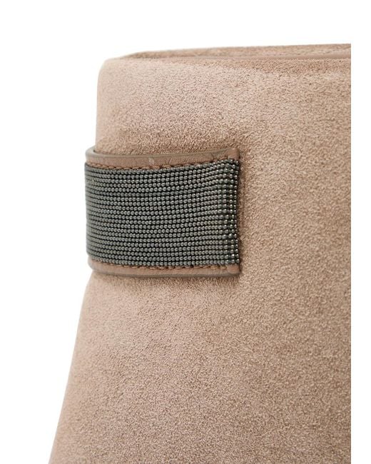 Brunello Cucinelli Gray Bead Embellished Suede Clutch