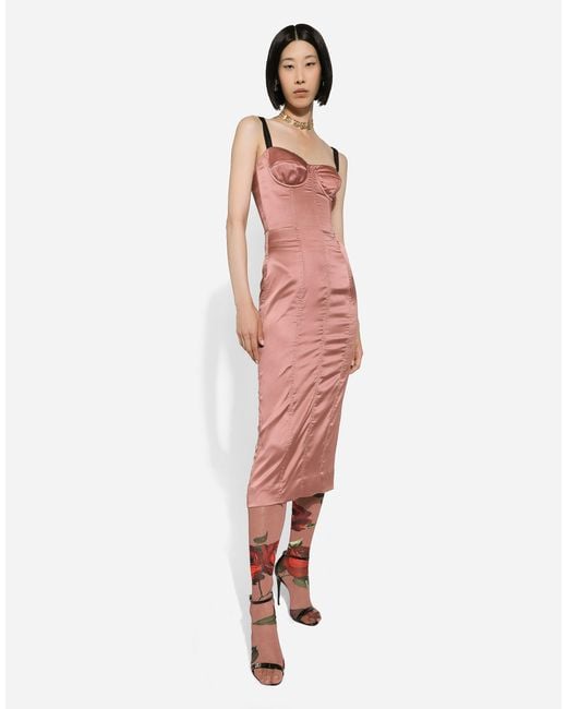 Dolce & Gabbana Pink Satin Calf-Length Corset Dress