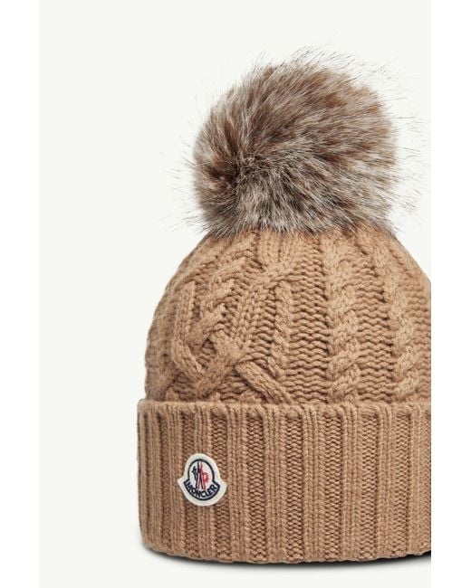 Moncler Natural Wool Cashmere Blend Beanie With Pom Pom