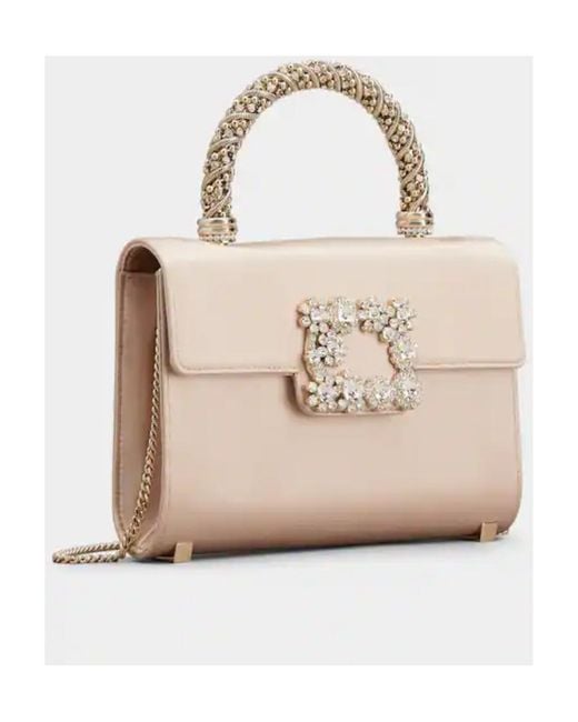 Roger Vivier Natural Embellished Foldover Top Tote Bag