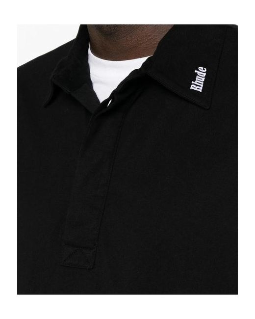 Rhude Black Logo-Embroidered Long-Sleeve Polo Shirt for men
