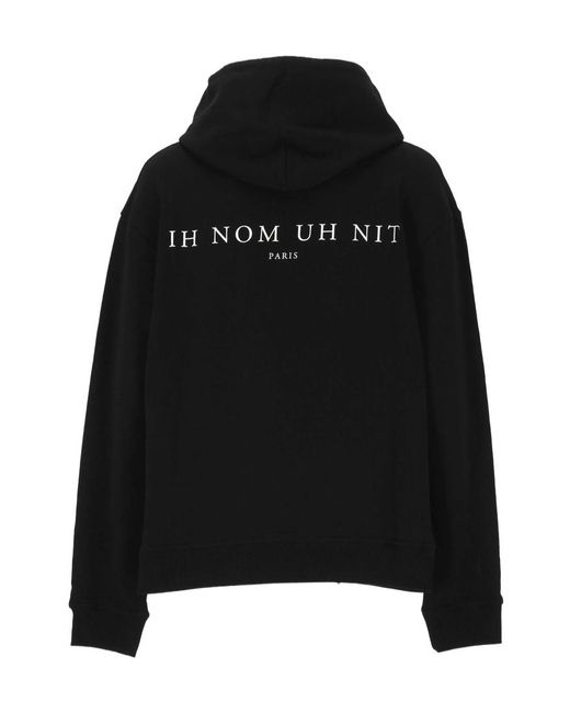 Ih Nom Uh Nit Black Pattern-Printed Drawstring Hoodie for men