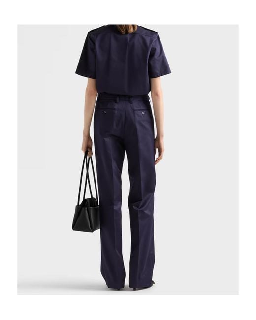 Prada Blue Pleated Straight-Leg Pants