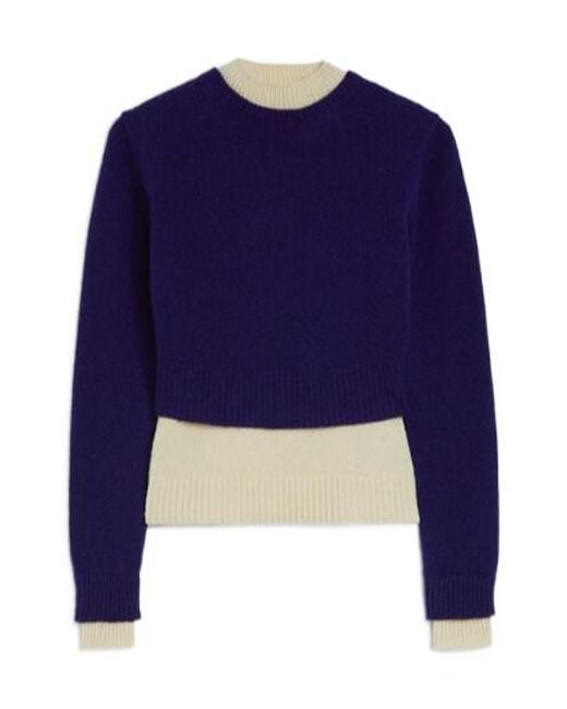 Jil Sander Blue Double Layer Mock Neck Knitted Sweater