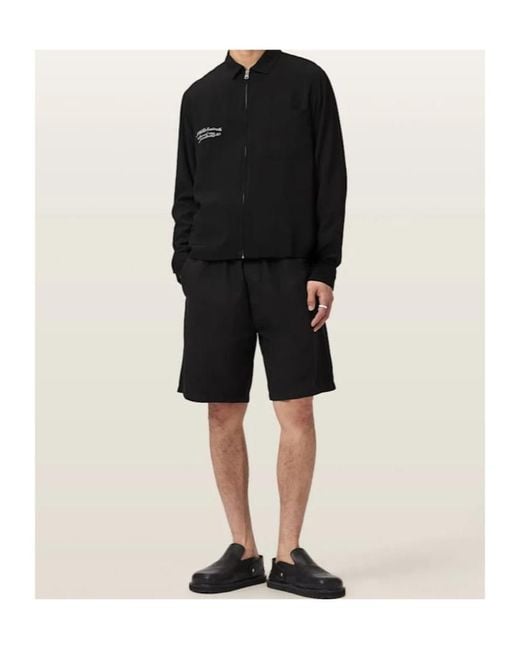 AllSaints Black Buck Oversized Embroidered Long Sleeve Jacket for men