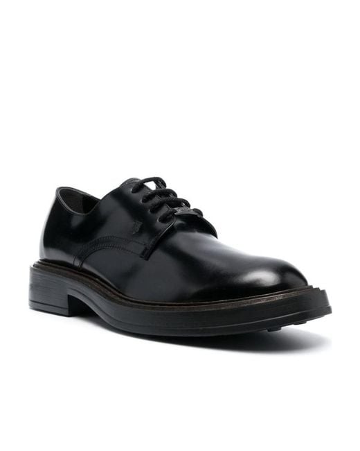 Tod's Black Almond Toe Lace-Up Oxford Shoes for men