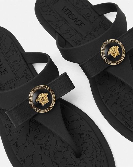 Versace Black Gianni Ribbon Flip Flops