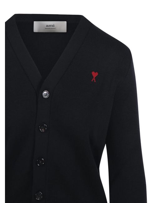 AMI Blue Adc V Neck Merino Cardigan