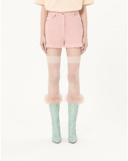 Valentino Pink Frayed Hem Denim Shorts