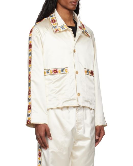 Bode Natural Candyfloss Embroidered Satin Jacket