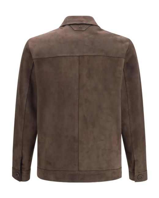 Salvatore Santoro Brown Santoro Button-Up Suede Jacket for men