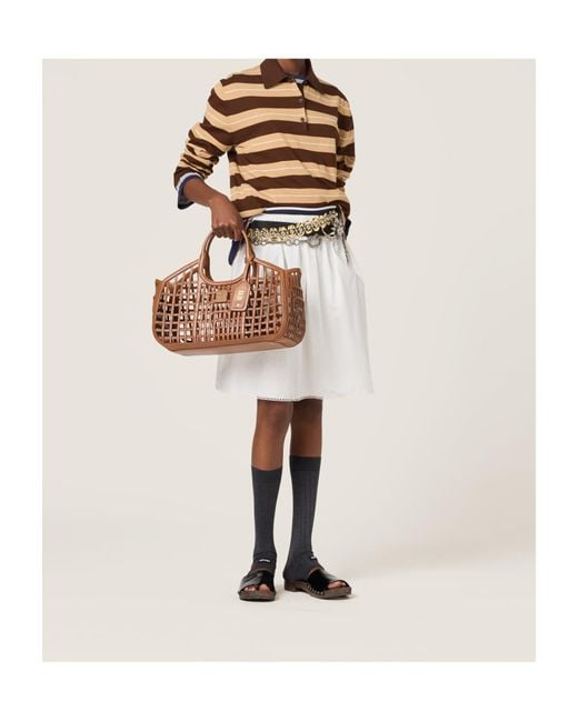 Miu Miu Brown Long-Sleeved Knitted Striped Polo Shirt