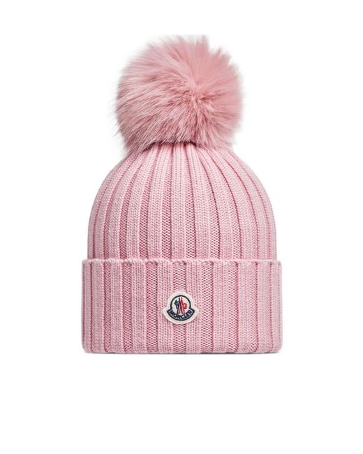 Moncler Pink Pom Pom Embellished Beanie
