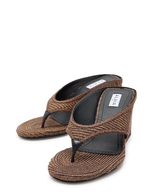 Alaïa Brown Raffia Thong Wedge Mules