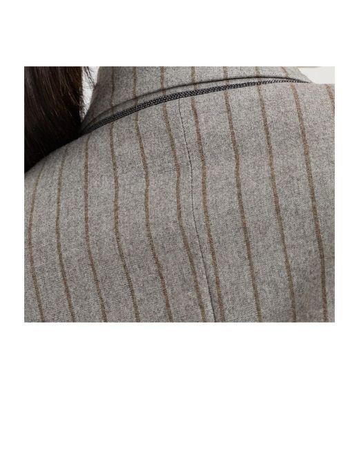 Brunello Cucinelli Gray Pinstripe Double-Breasted Blazer