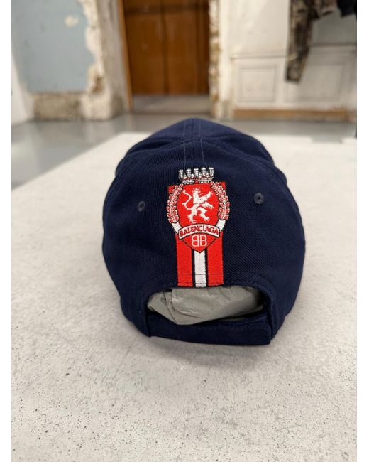Balenciaga Blue Logo Embroidered Baseball Cap for men