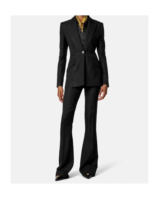 Versace Black Pattern-Jacquard Single-Breasted Blazer