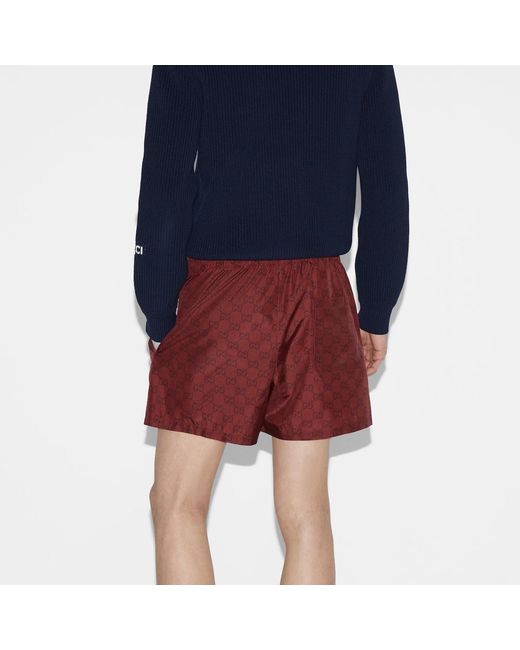 Gucci Red Monogram Drawstring Swim Shorts for men