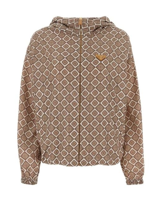 Prada Brown Geometric-Print Hooded Jacket