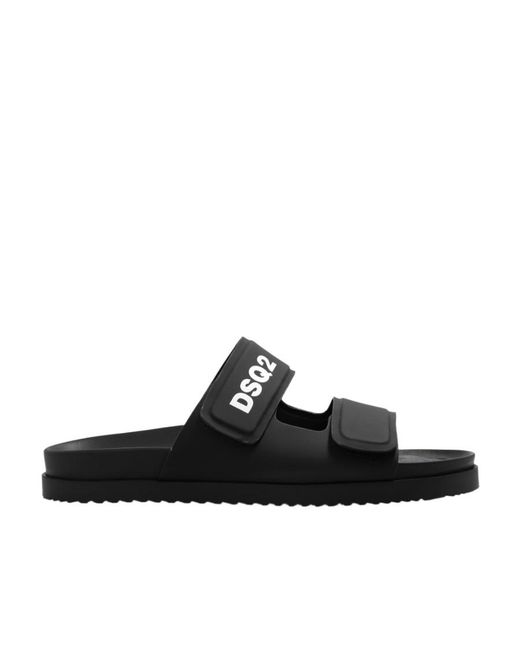 DSquared² Black Logo Printed Open Toe Sandals for men