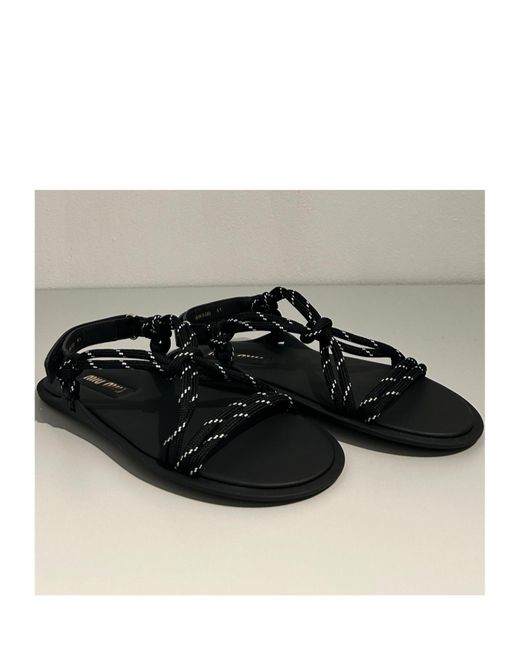 Miu Miu Black Rope Flat Sandals