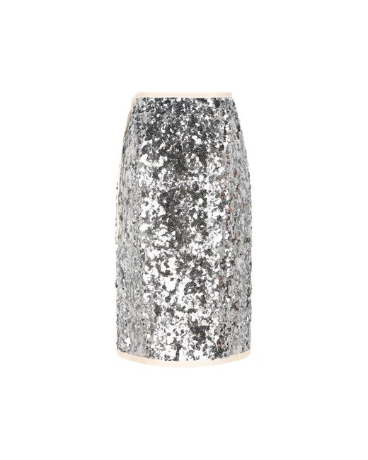 Prada White Sequin-Embellished Side-Tie Midi Skirt