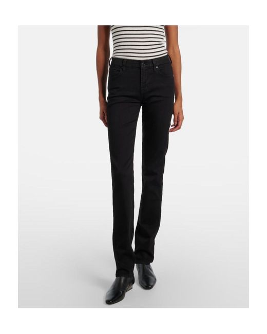 7 For All Mankind Black Kimmie Straight Mid-Rise Slim Jeans