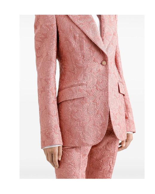 Dolce & Gabbana Pink Floral Quilted Jacquard Turlington Jacket