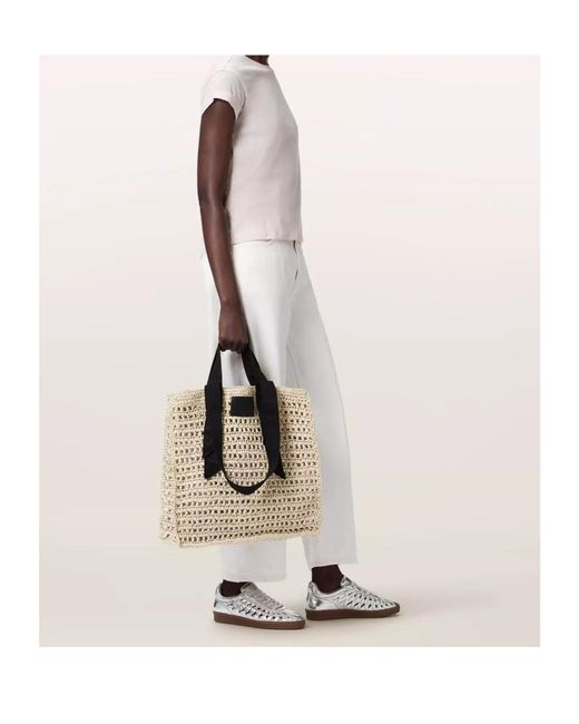 AllSaints Metallic Woven Logo-Strap Tote Bag