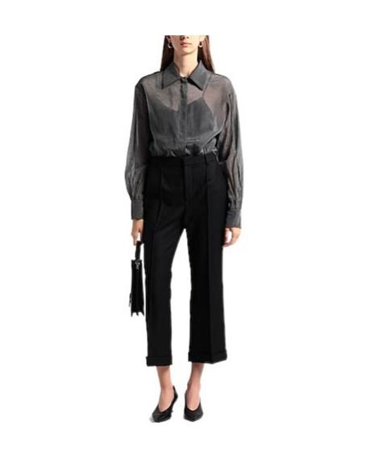 Saint Laurent Black Solid Wool Straight-Leg Trousers